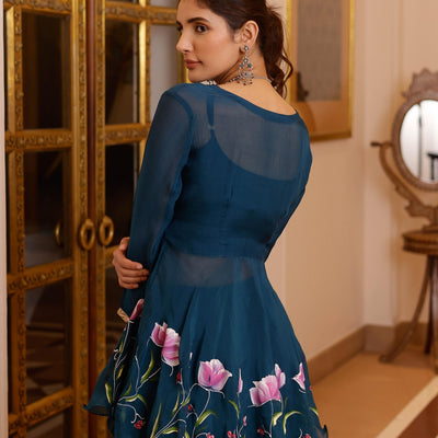 Kaasni Handpainted Organza Sharara Set