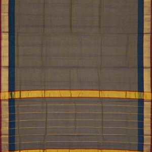 Dark Grey Handloom Venkatagiri Cotton Saree With Contrast Border