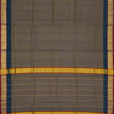 Dark Grey Handloom Venkatagiri Cotton Saree With Contrast Border