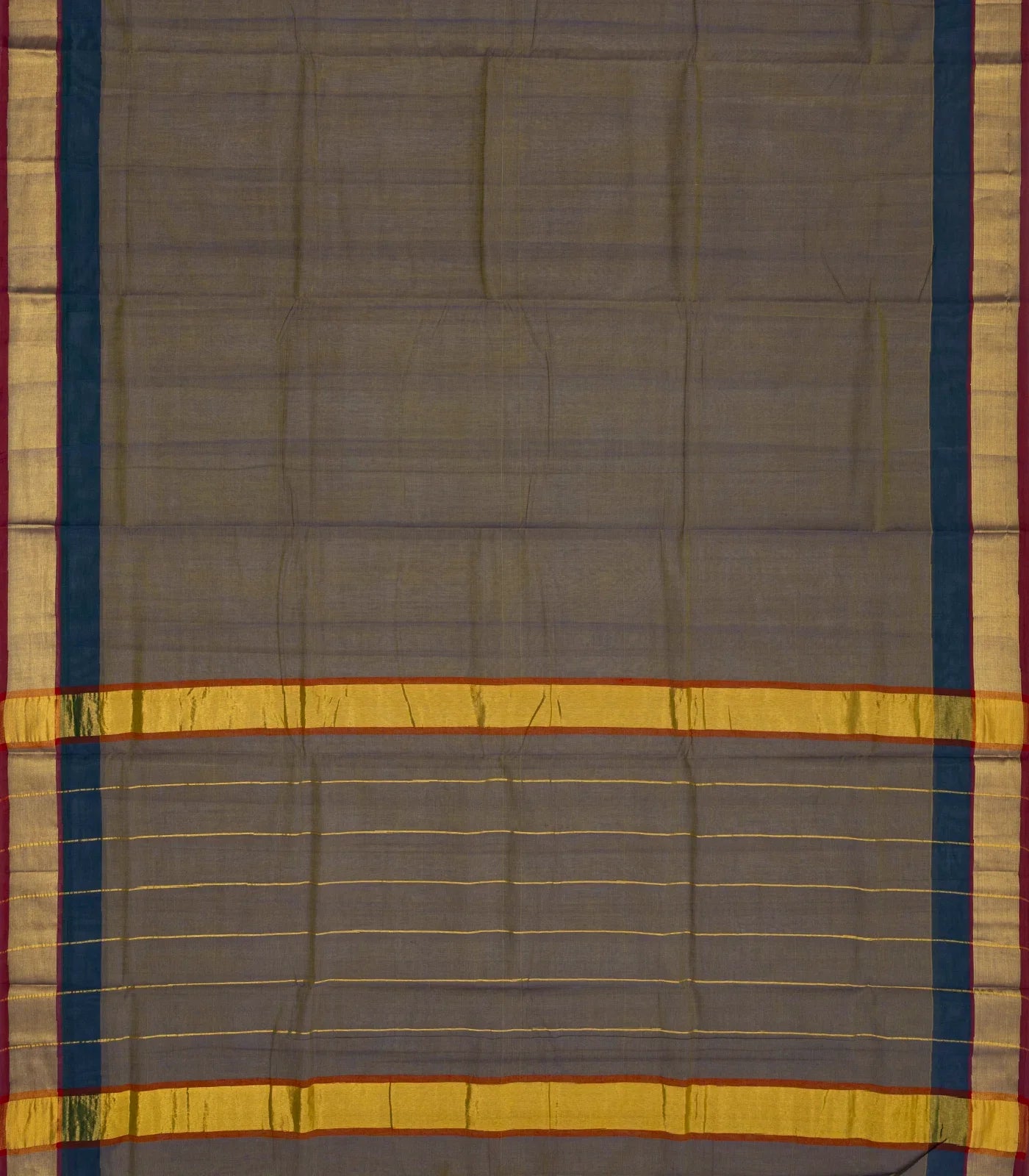 Dark Grey Handloom Venkatagiri Cotton Saree With Contrast Border