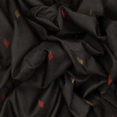 Black Handloom Uppada Silk Saree With Floral Buttas & Zari Border