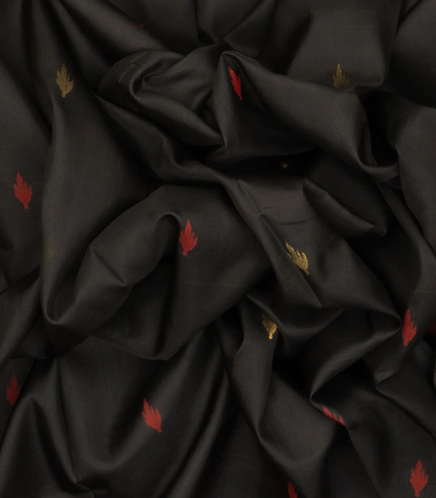 Black Handloom Uppada Silk Saree With Floral Buttas & Zari Border