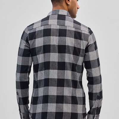 Black Textured Checks Slim Fit Shirt