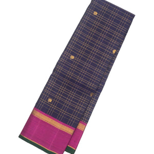 Navy Blue Handloom Kanchipuram Silk Saree With Checks