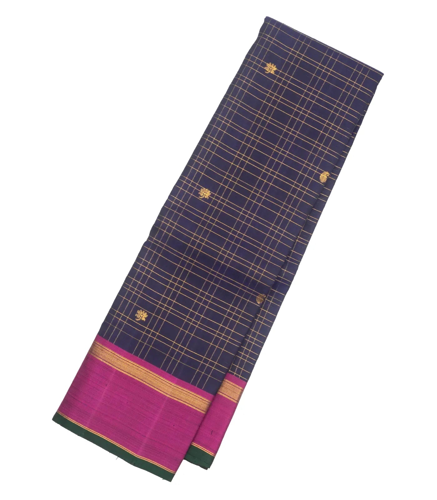 Navy Blue Handloom Kanchipuram Silk Saree With Checks