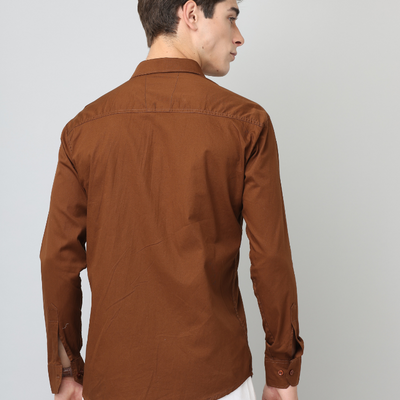 Frankshirt Men Brown Solid Tailored Fit Cotton Casual Shirt