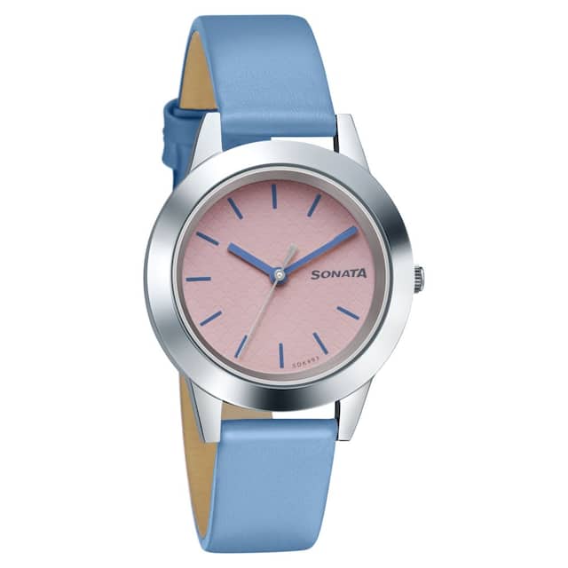 Splash Pink Dial Sky Blue leather Strap