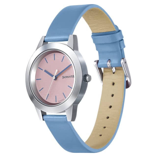 Splash Pink Dial Sky Blue leather Strap