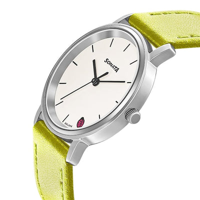 Play White Dial & Green Leather Strap