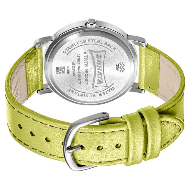 Play White Dial & Green Leather Strap