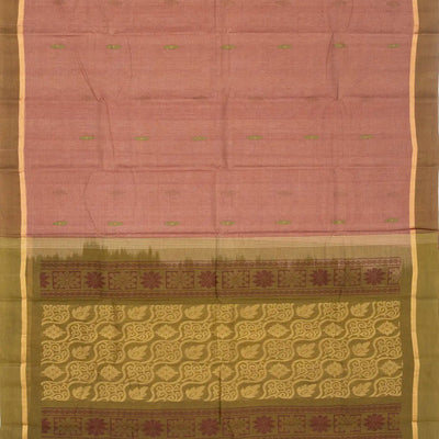 Dusty Pink Handloom Village Cotton Saree With Floral Meenakari Buttas