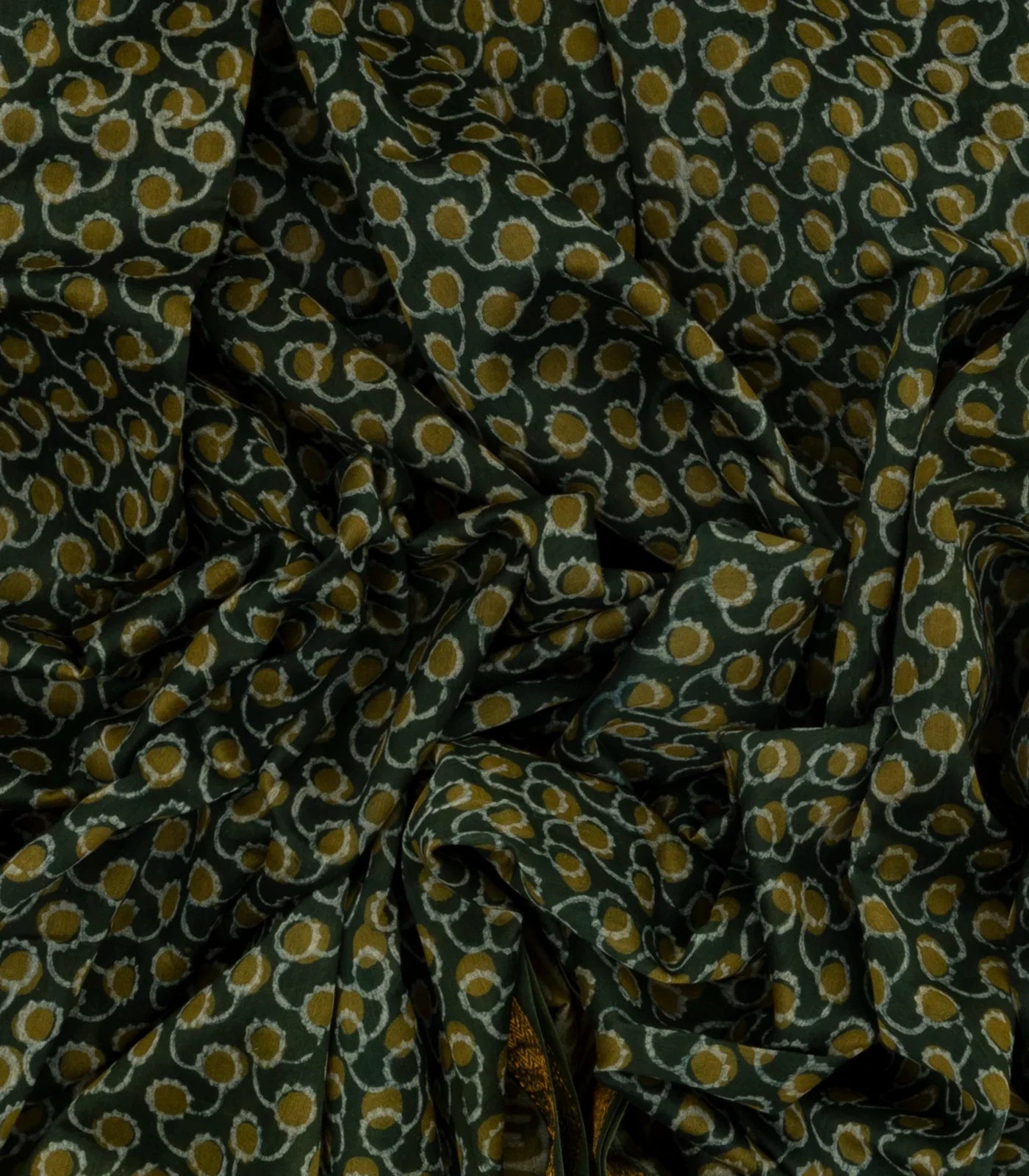 Sea Green Handloom Chanderi Cotton Saree With Printed Floral Motifs