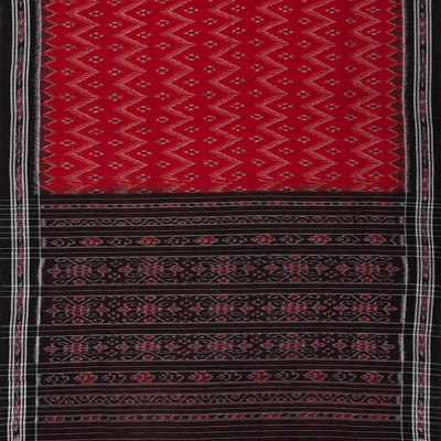 Crimson Handwoven Orissa Cotton Saree With Tie & Dye Floral Motifs