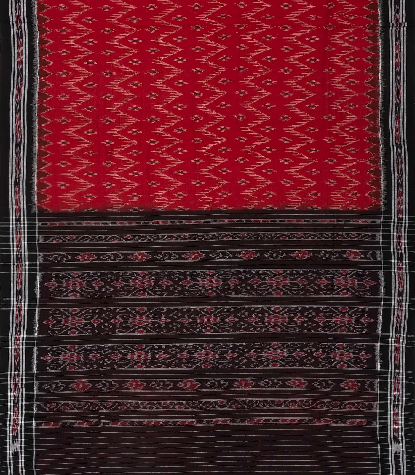 Crimson Handwoven Orissa Cotton Saree With Tie & Dye Floral Motifs