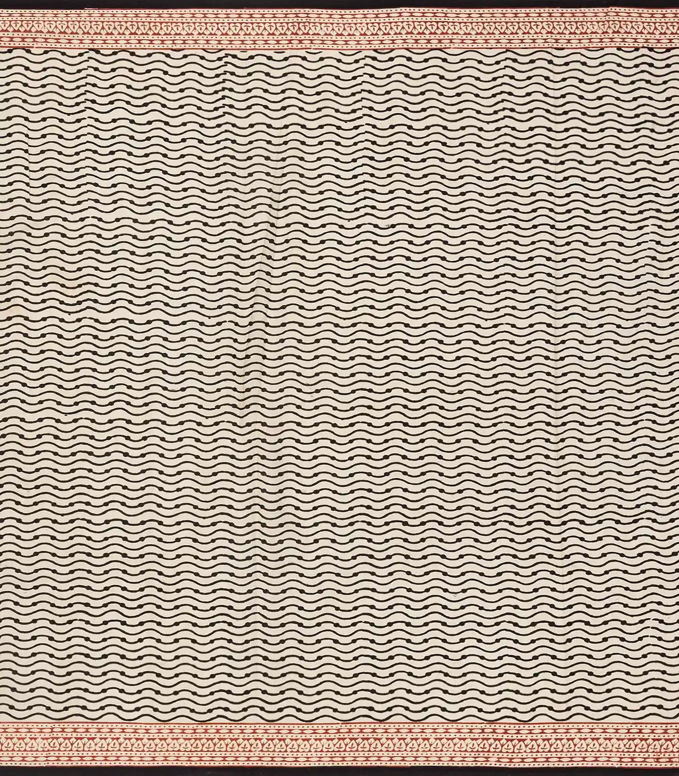 Cream Woven Jaipur Cotton Saree Printed With Black Chevron Motifs