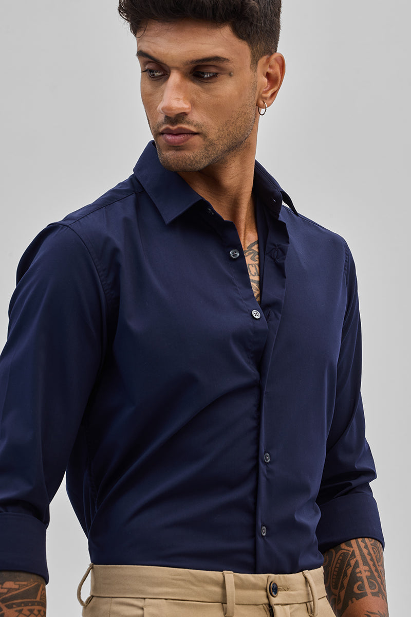 Dark Blue Slim Fit Stretch Shirt