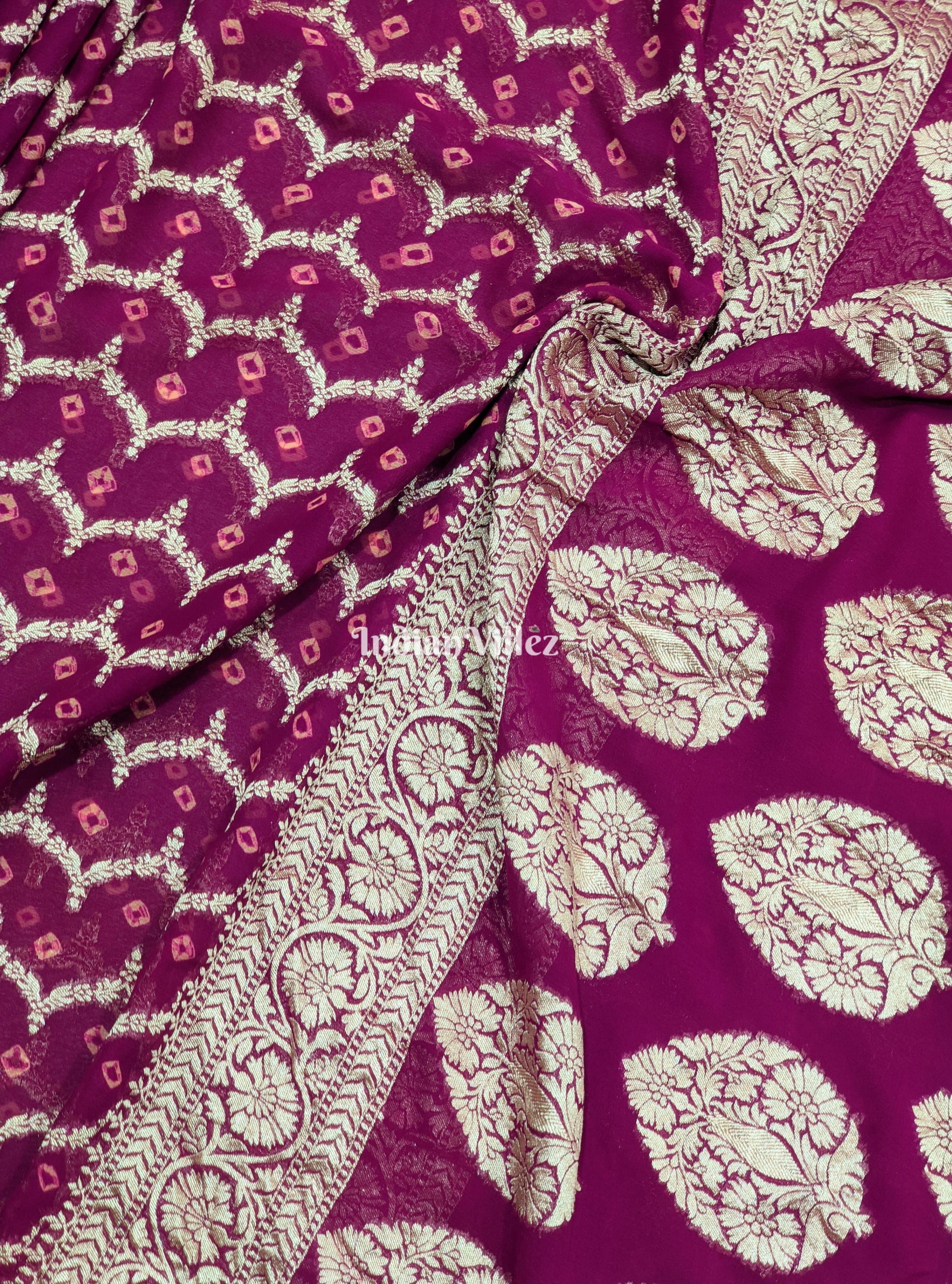 Magenta Georgette Banarasi Bandhani Silk Saree