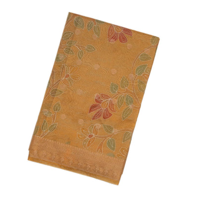Beige Woven Banarasi Crushed Tissue Saree With Embroidery