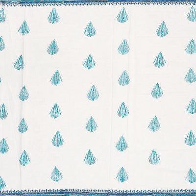 White Woven Jaipur Cotton Saree Printed With Blue Flower  Motifs
