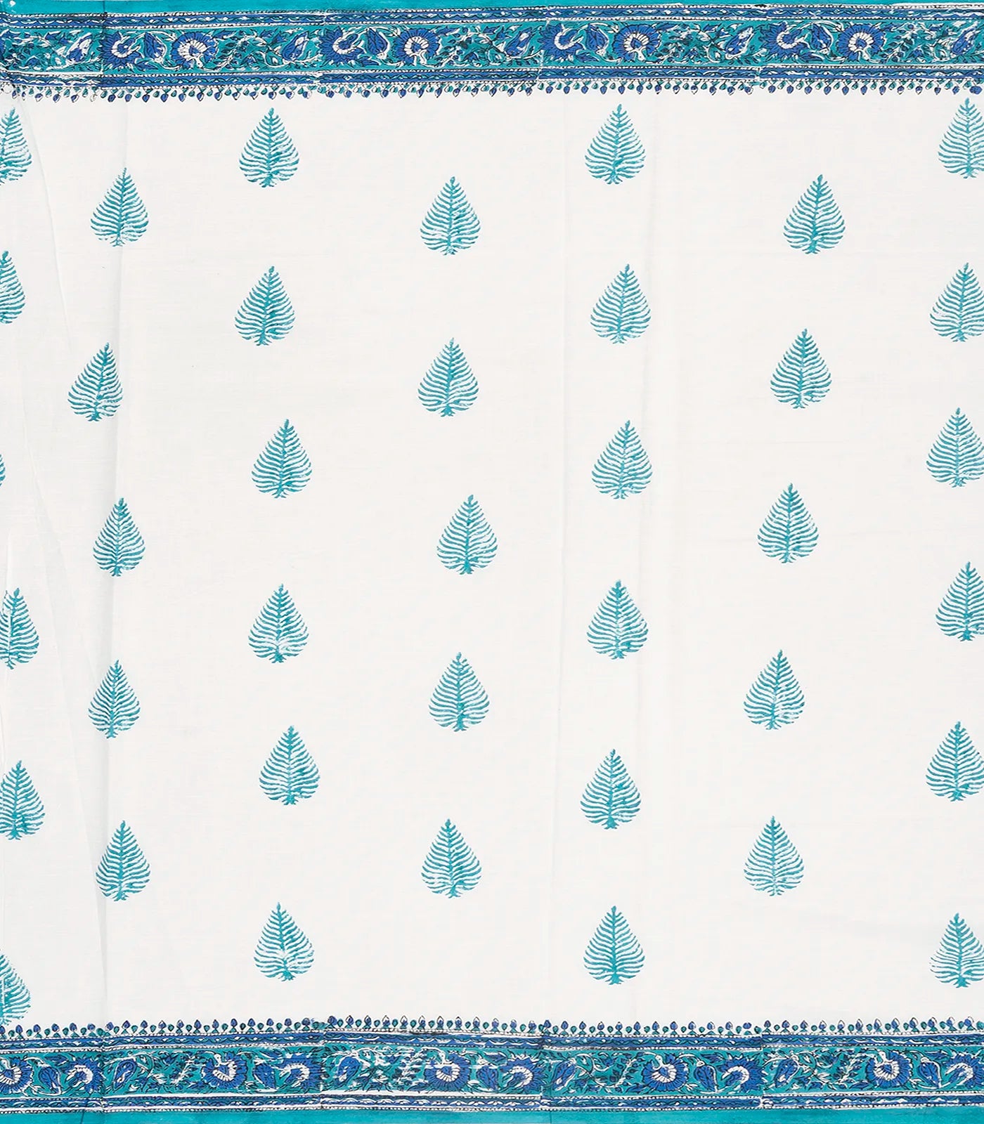 White Woven Jaipur Cotton Saree Printed With Blue Flower  Motifs