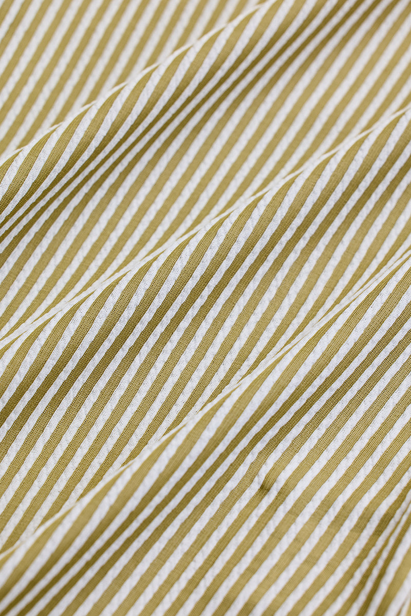 Beige Stripes Slim Fit Stretch Shirt