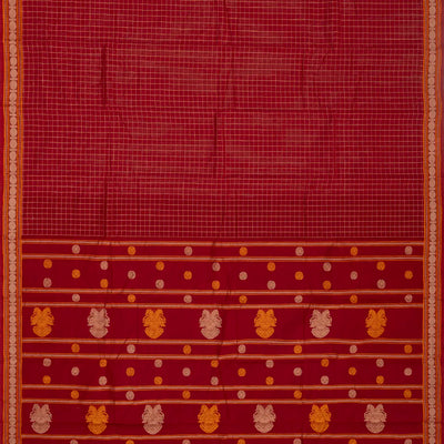 Crimson Handloom Kanchi Cotton Saree With Checks