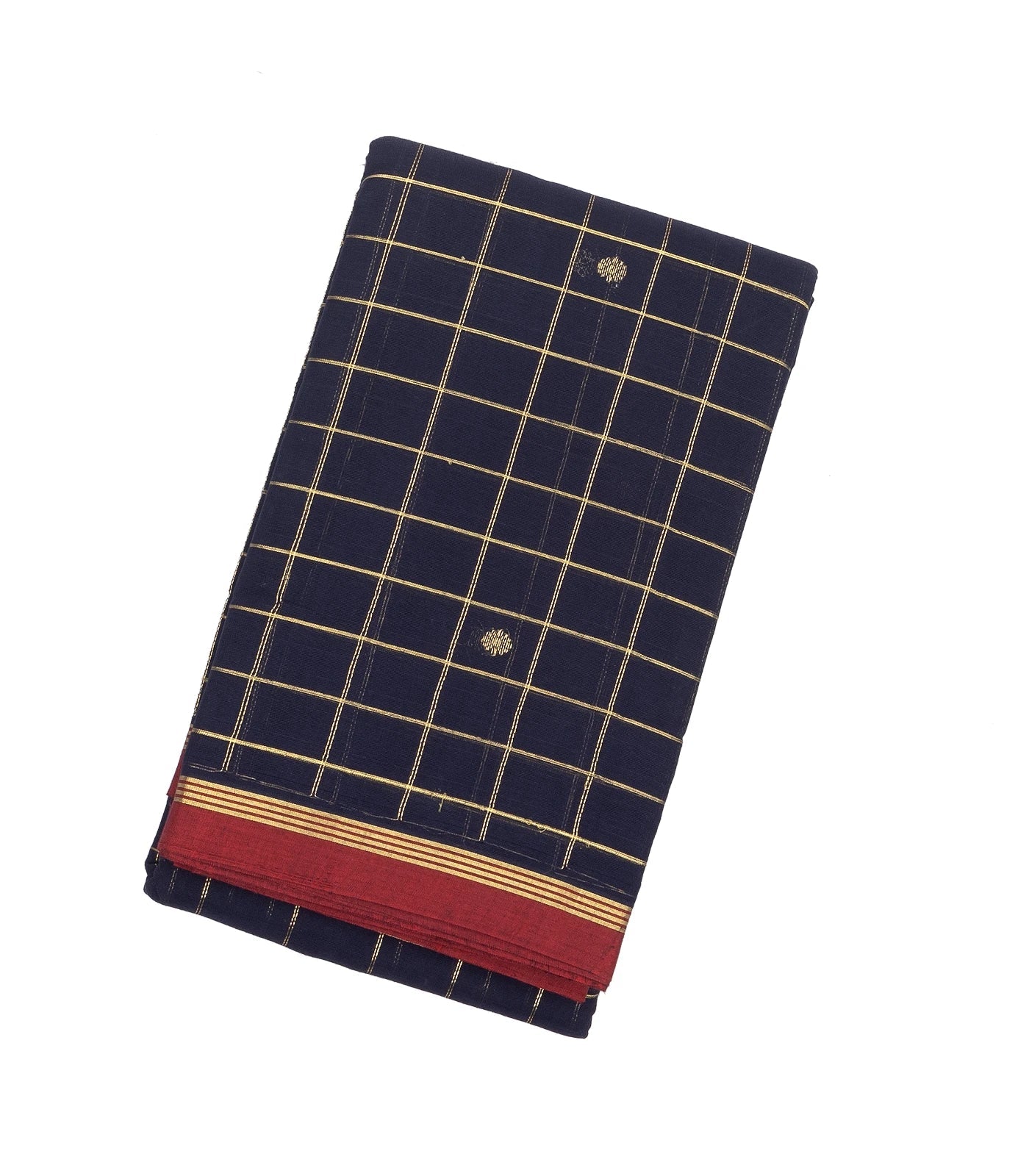 Navy Blue Handloom Kanchi Cotton Saree With Zari Checks