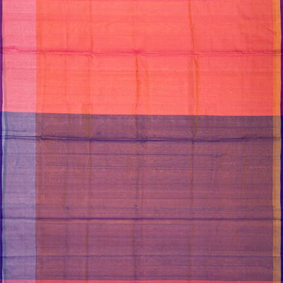Peach Handloom Uppada Plain Silk Saree With Blue Border
