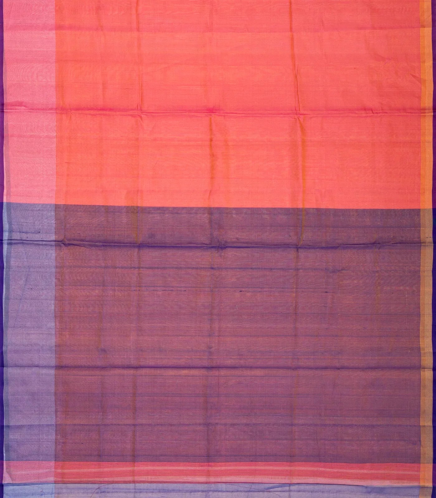 Peach Handloom Uppada Plain Silk Saree With Blue Border