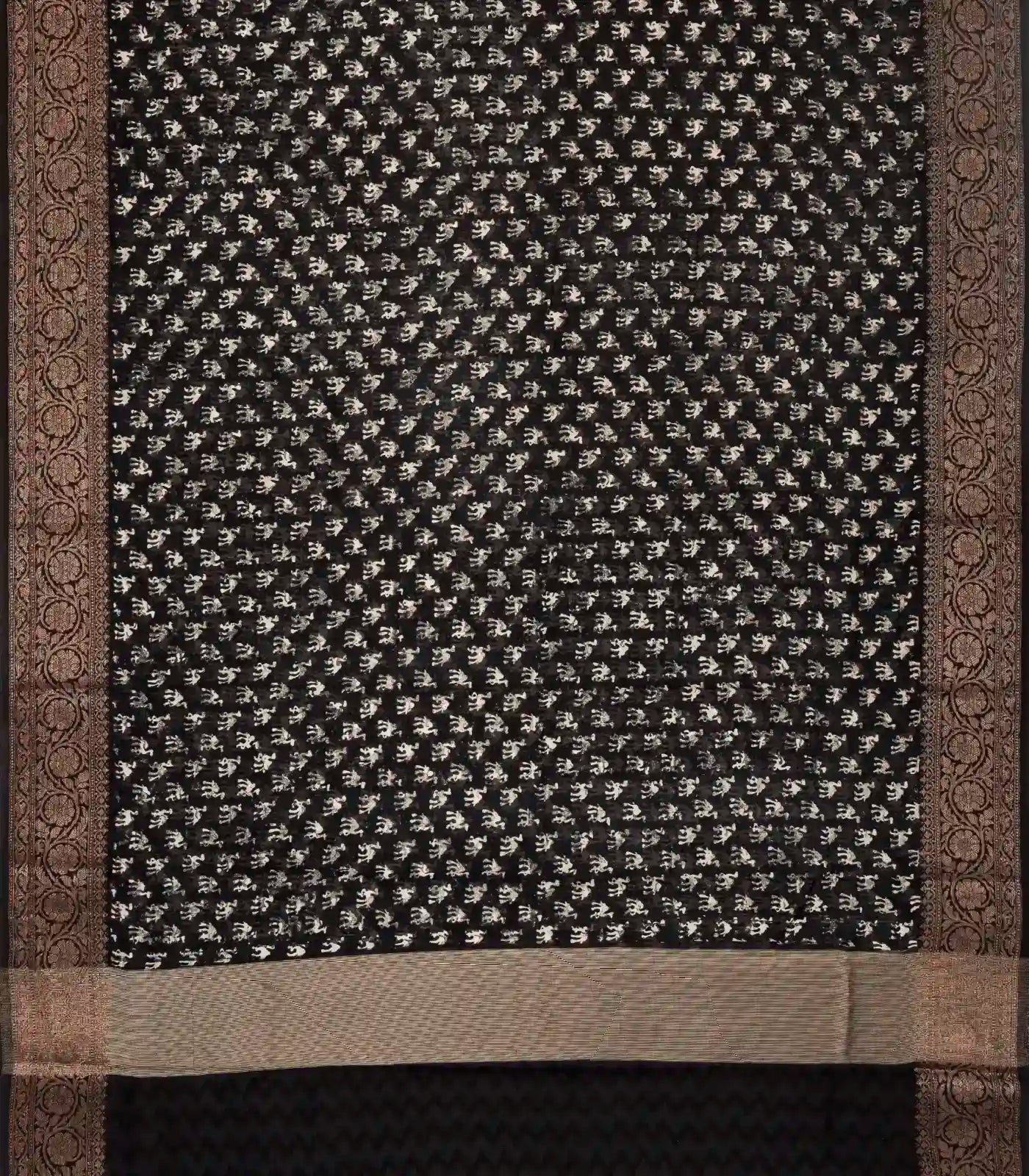 Black Woven Chanderi Cotton Saree Printed With Camel Motifs