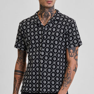 Black Geometric Crochet Shirt