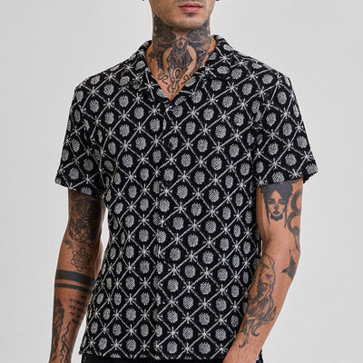 Black Geometric Crochet Shirt