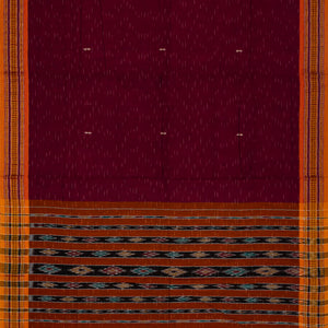 Crimson Orissa Cotton Saree With Stripes & Buttas