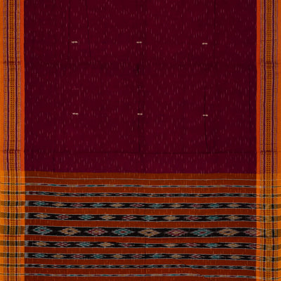 Crimson Orissa Cotton Saree With Stripes & Buttas