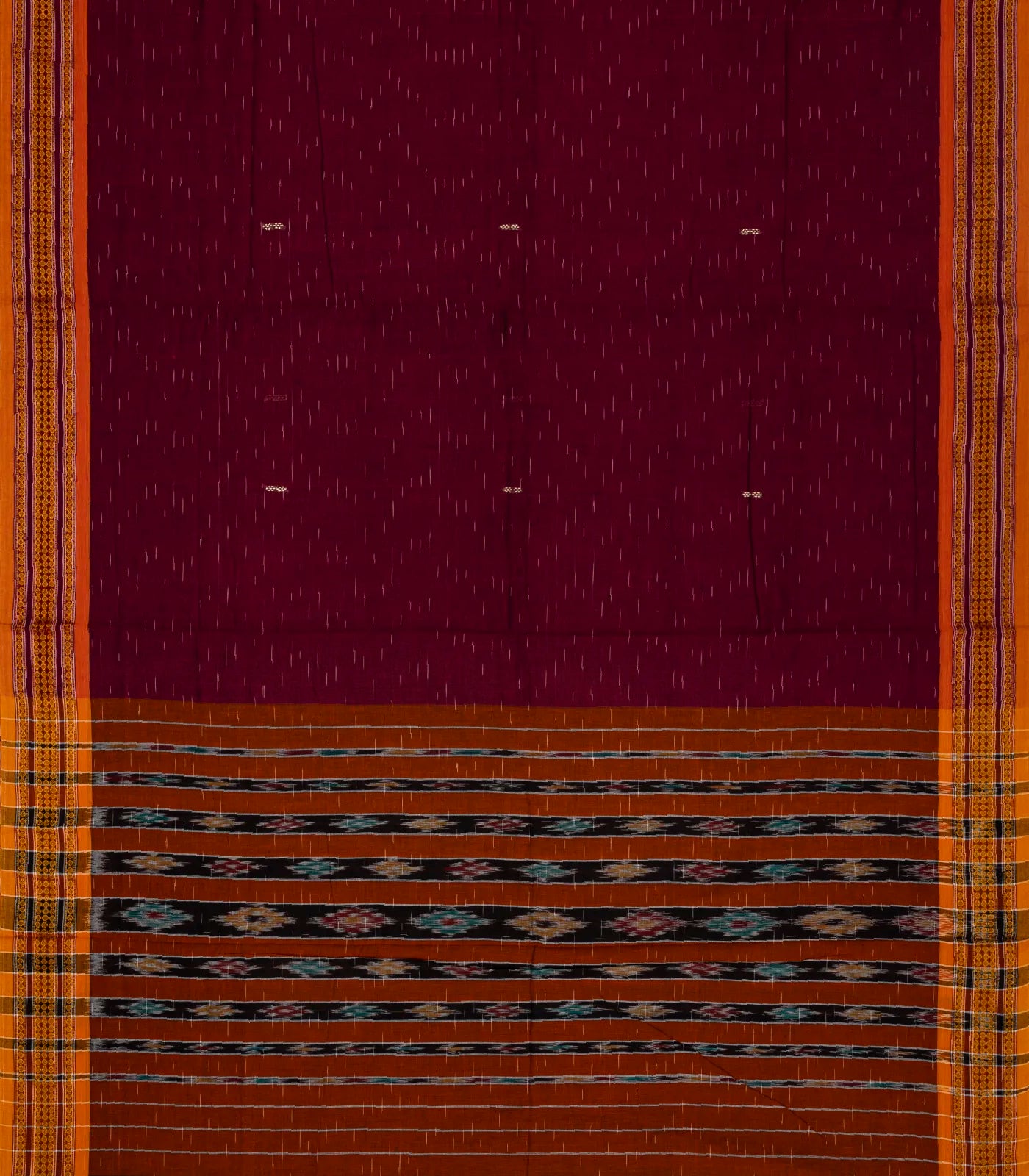 Crimson Orissa Cotton Saree With Stripes & Buttas