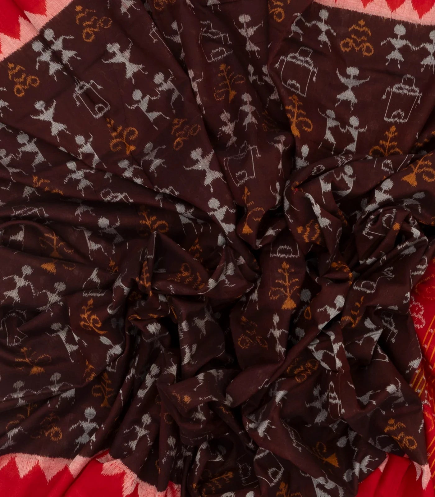 Brown Orissa Cotton Saree With Tie & Dye Motifs