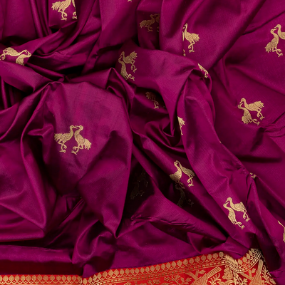 Purple Handloom Banarasi Silk Saree With Bird Buttas