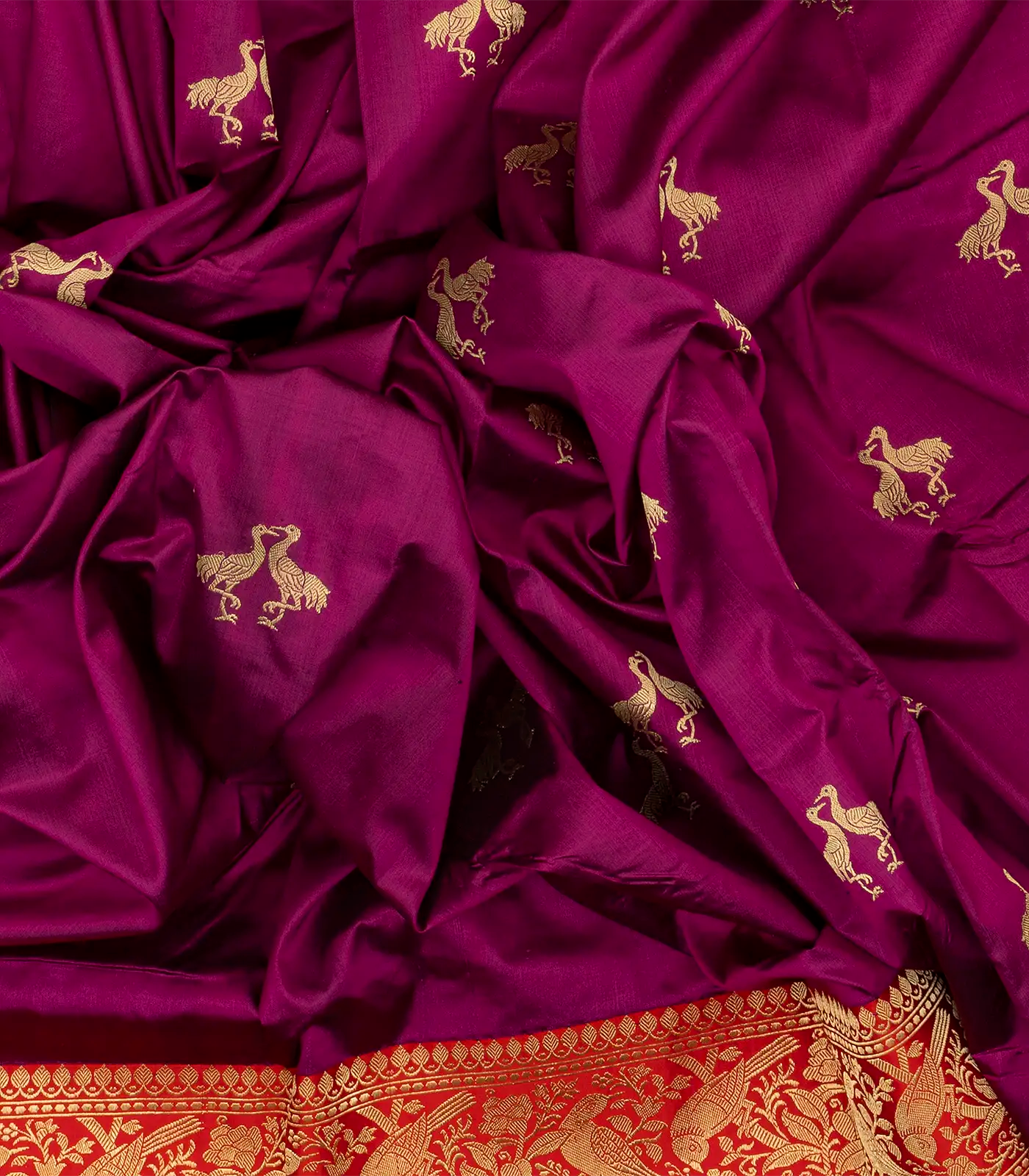 Purple Handloom Banarasi Silk Saree With Bird Buttas