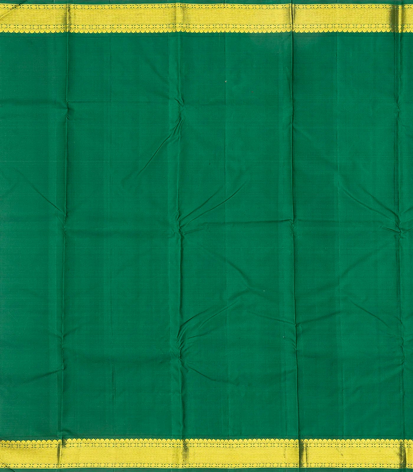 Mustard Handloom Kanchipuram Korvai Silk Saree With Green Border