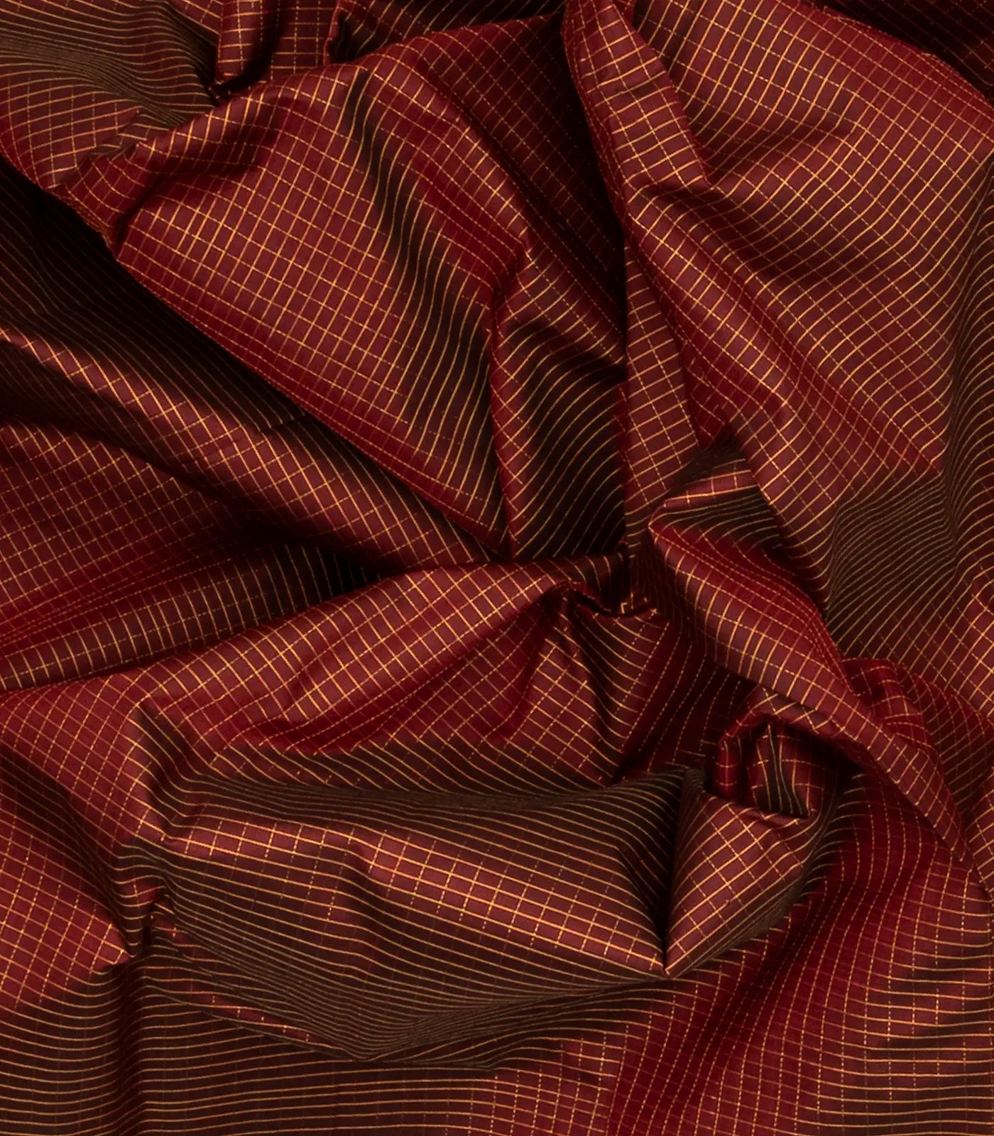 Maroon Handloom Kanchipuram Silk Saree With Zari Checks
