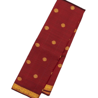 Maroon Handloom Kanchipuram Silk Saree With Floral Zari Buttas