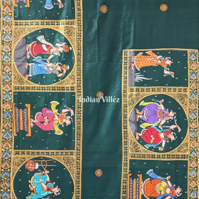 Bottle Green Boita Krishna Leela Hand-Painted Pattachitra Saree