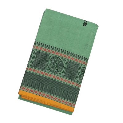 Shadow Green Handloom Kanchi Cotton Saree With Mango Buttas.