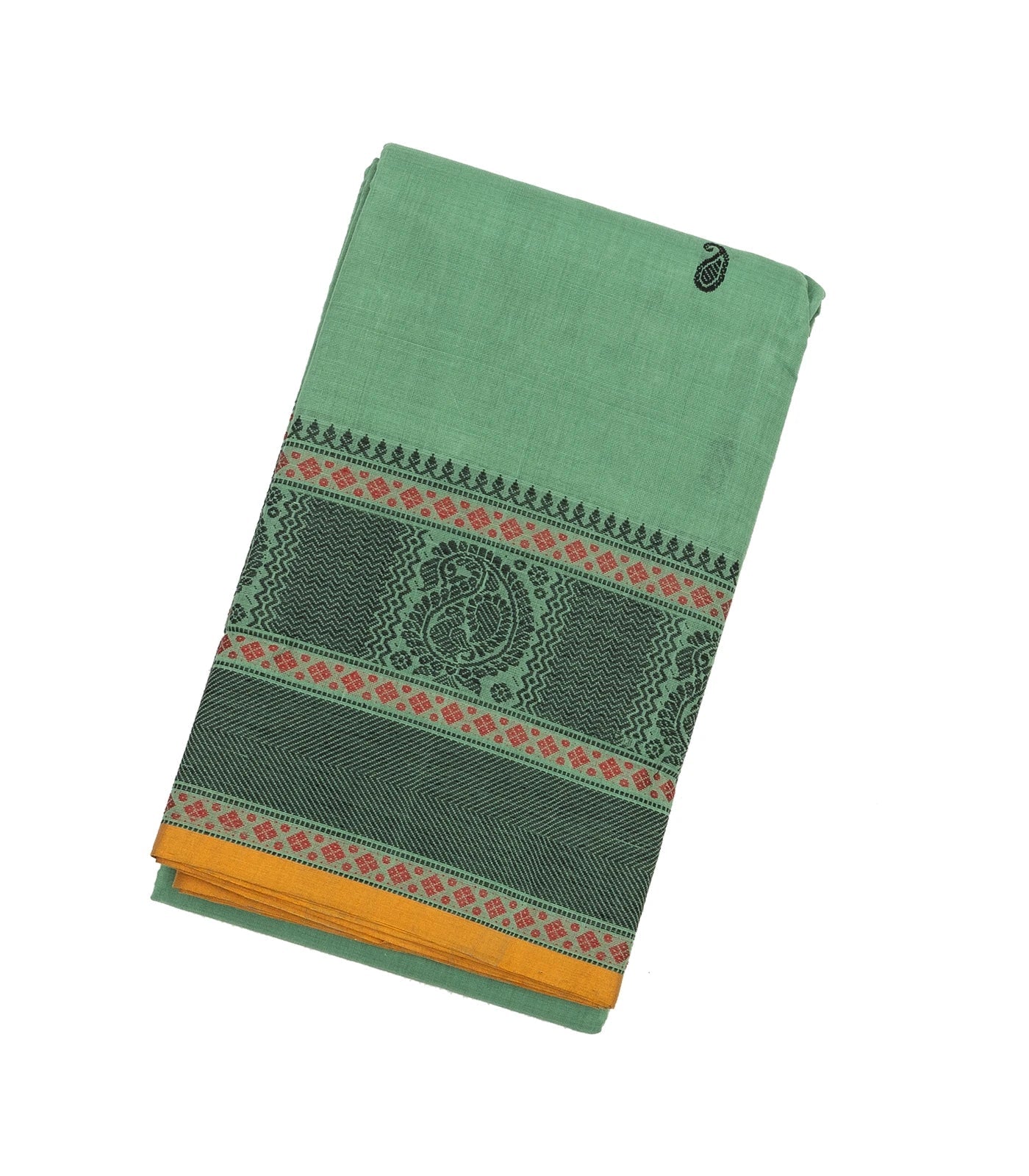 Shadow Green Handloom Kanchi Cotton Saree With Mango Buttas.