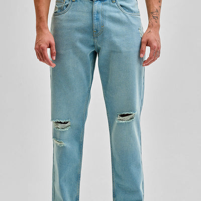 Light Blue Distressed Baggy Fit Jeans