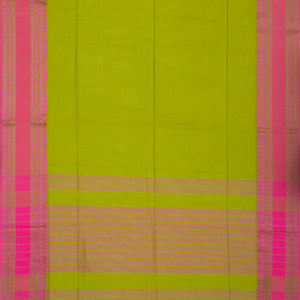Light Green Handloom Bengal Cotton Saree With Pink Border