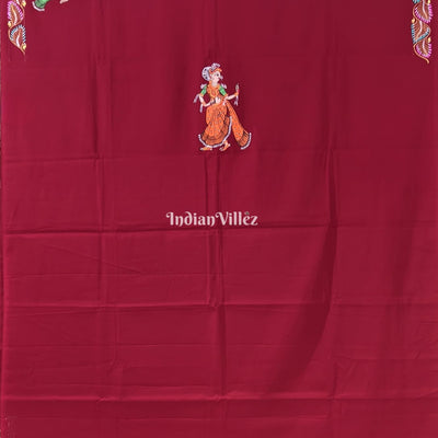 Maroon Nartaki Pattachitra Art Kurti Cotton Dress Material
