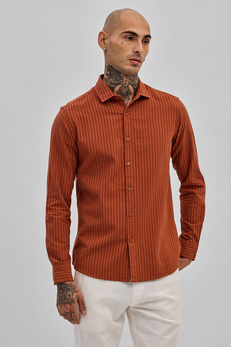Rust Stripes Slim Fit Shirt