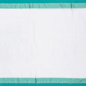 White Woven Bengal Cotton Saree With Cyan Border