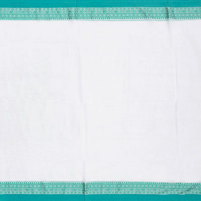 White Woven Bengal Cotton Saree With Cyan Border